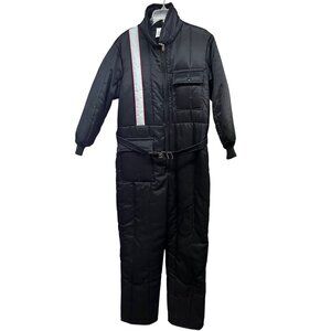 Walls Blizzard Pruf Womens Black Insulated Quilted Belt Zip Snow Suit Coveralls